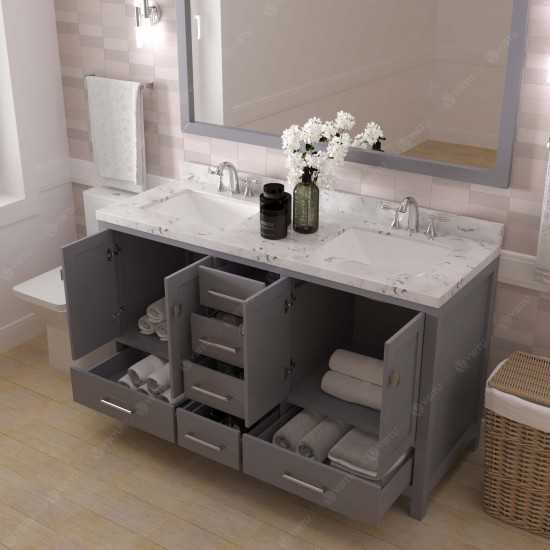 Caroline Avenue 60" Bath Vanity in Gray, Quartz Top, Sinks, GD-50060-CMSQ-GR-002