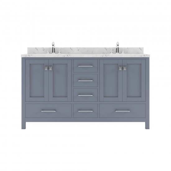 Caroline Avenue 60" Bath Vanity in Gray, Quartz Top, Sinks, GD-50060-CMSQ-GR-NM