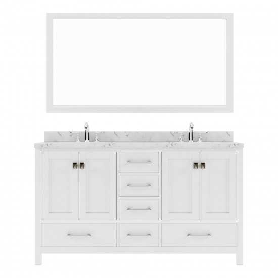 Caroline Avenue 60" Bath Vanity in White, Quartz Top, Sinks, GD-50060-CMSQ-WH