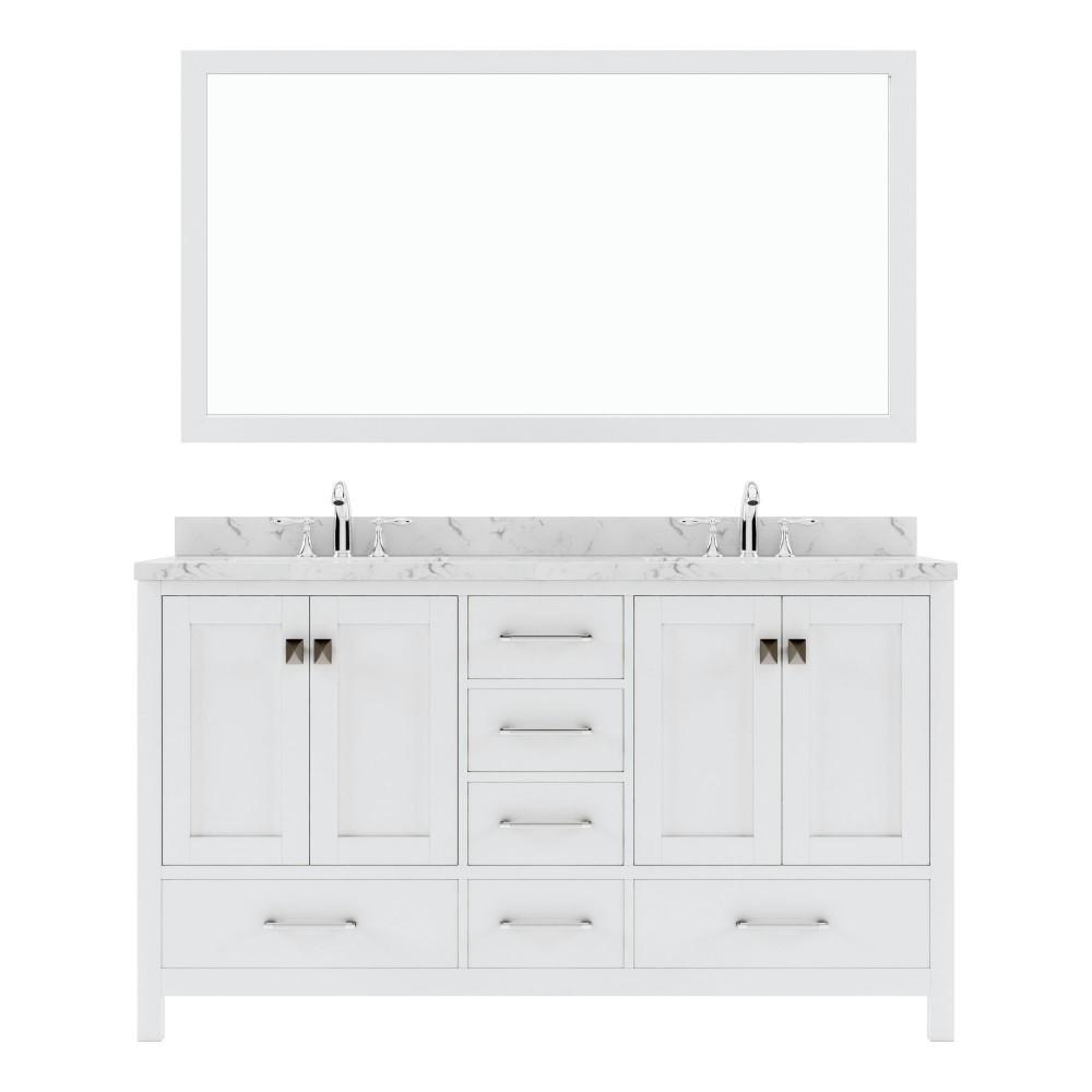 Caroline Avenue 60" Bath Vanity White, Quartz Top, Sinks, GD-50060-CMSQ-WH-002