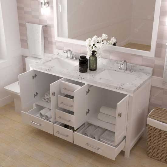 Caroline Avenue 60" Bath Vanity White, Quartz Top, Sinks, GD-50060-CMSQ-WH-002