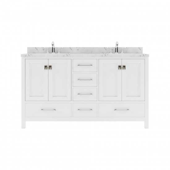 Caroline Avenue 60" Bath Vanity in White, Quartz Top, Sinks, GD-50060-CMSQ-WH-NM