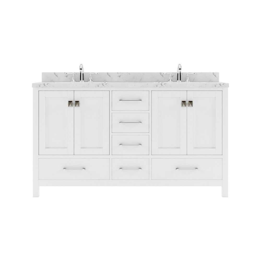 Caroline Avenue 60" Bath Vanity in White, Quartz Top, Sinks, GD-50060-CMSQ-WH-NM