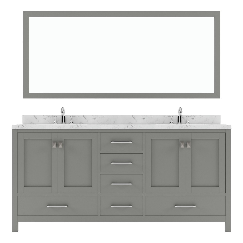 Caroline Avenue 72" Bath Vanity in Gray, Quartz Top, Sinks, GD-50072-CMRO-CG