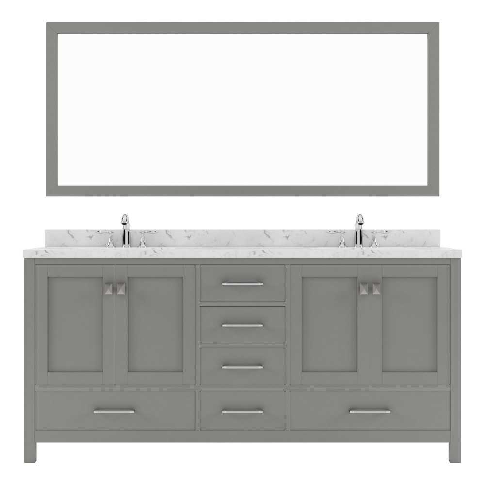 Caroline Avenue 72" Bath Vanity in Gray, Quartz Top, Sinks, GD-50072-CMRO-CG-001