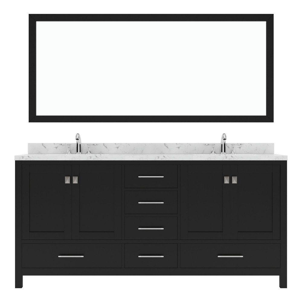 Caroline Avenue 72" Bath Vanity Espresso Quartz Top, Sinks, GD-50072-CMRO-ES-001