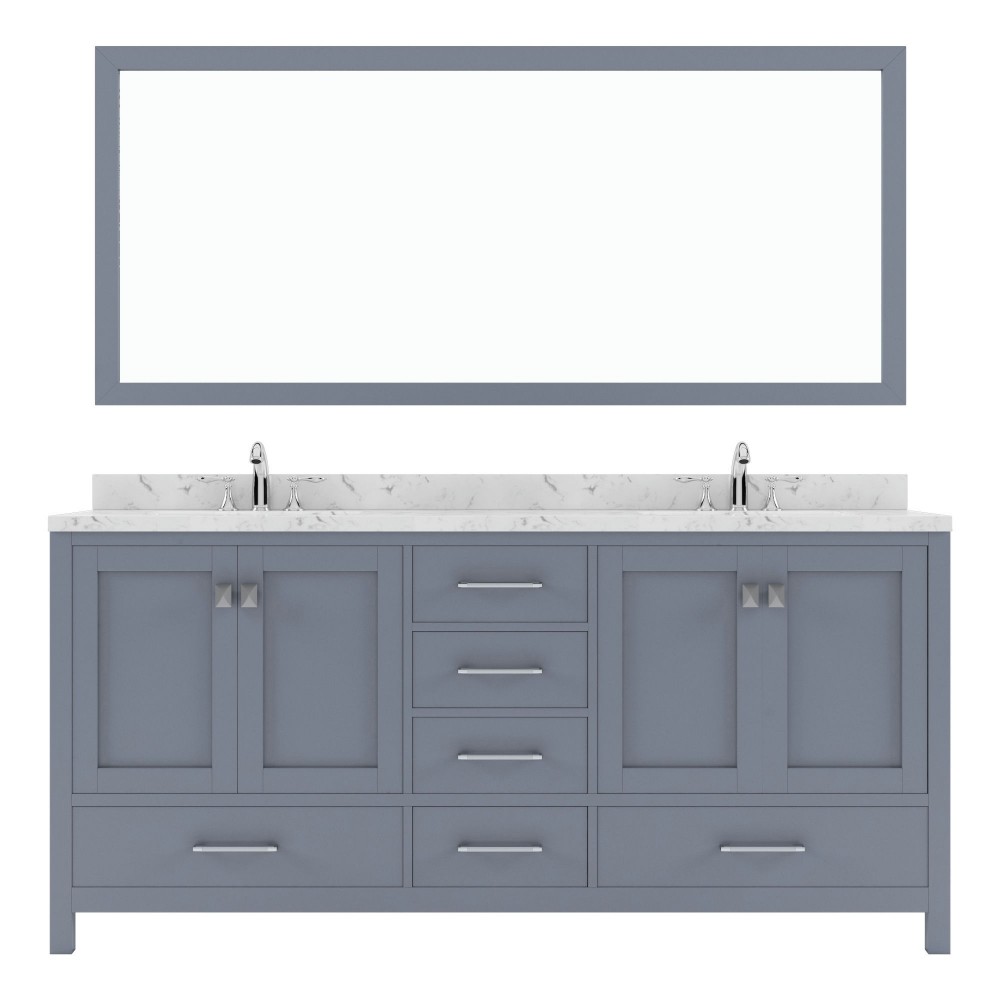 Caroline Avenue 72" Bath Vanity in Gray, Quartz Top, Sinks, GD-50072-CMRO-GR