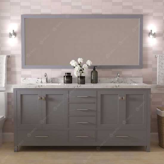 Caroline Avenue 72" Bath Vanity in Gray, Quartz Top, Sinks, GD-50072-CMRO-GR