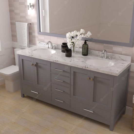 Caroline Avenue 72" Bath Vanity in Gray, Quartz Top, Sinks, GD-50072-CMRO-GR