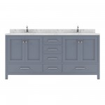 Caroline Avenue 72" Bath Vanity in Gray, Quartz Top, Sinks, GD-50072-CMRO-GR-NM