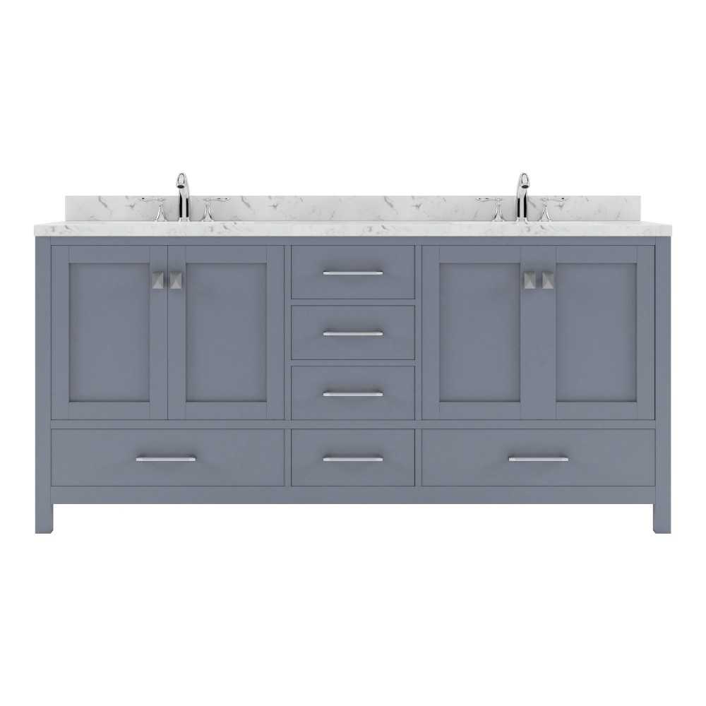 Caroline Avenue 72" Bath Vanity in Gray, Quartz Top, Sinks, GD-50072-CMRO-GR-NM