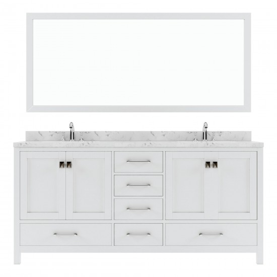 Caroline Avenue 72" Bath Vanity in White, Quartz Top, Sinks, GD-50072-CMRO-WH