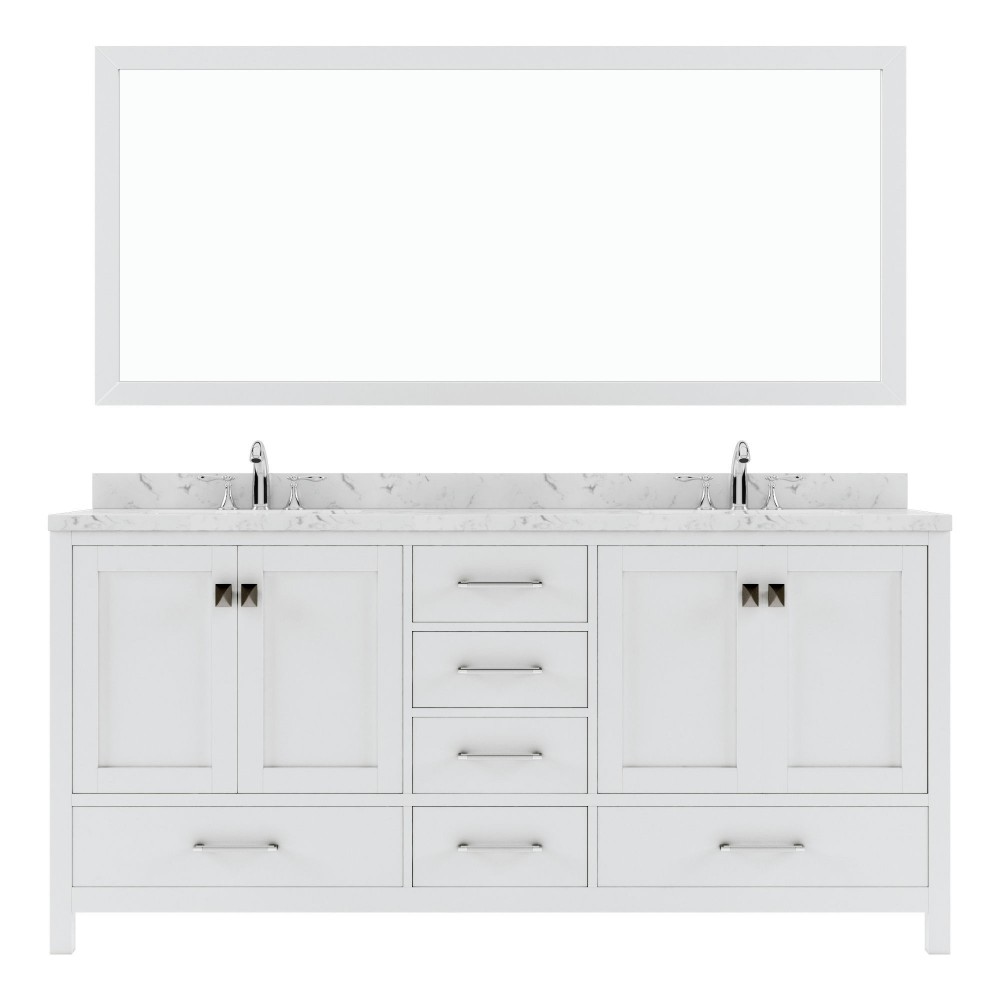 Caroline Avenue 72" Bath Vanity in White, Quartz Top, Sinks, GD-50072-CMRO-WH