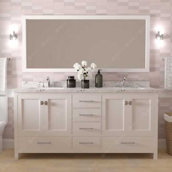 Caroline Avenue 72" Bath Vanity in White, Quartz Top, Sinks, GD-50072-CMRO-WH