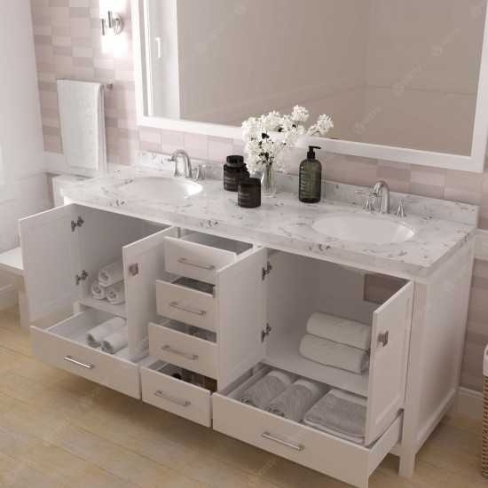 Caroline Avenue 72" Bath Vanity White, Quartz Top, Sinks, GD-50072-CMRO-WH-001