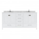 Caroline Avenue 72" Bath Vanity in White, Quartz Top, Sinks, GD-50072-CMRO-WH-NM