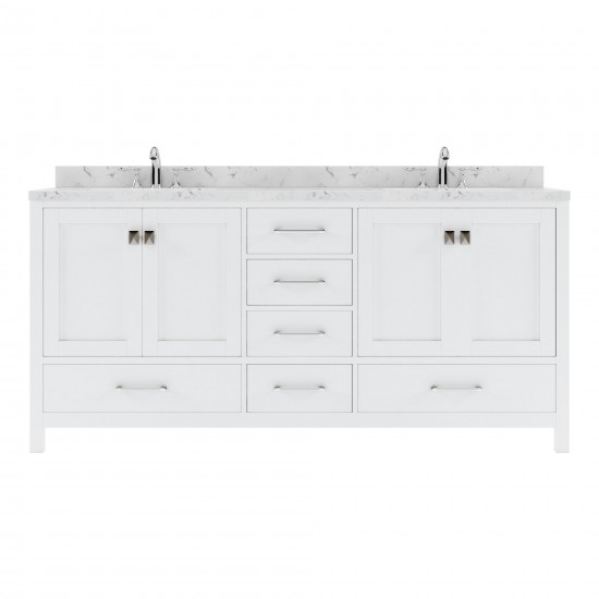 Caroline Avenue 72" Bath Vanity in White, Quartz Top, Sinks, GD-50072-CMRO-WH-NM