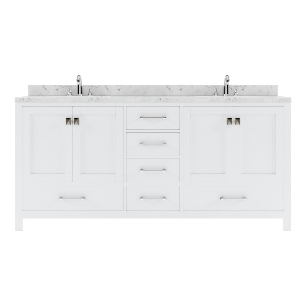 Caroline Avenue 72" Bath Vanity in White, Quartz Top, Sinks, GD-50072-CMRO-WH-NM