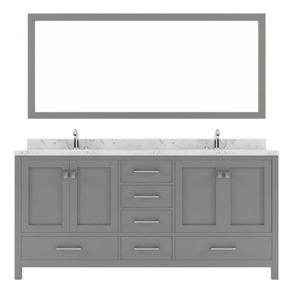 Caroline Avenue 72" Bath Vanity in Gray, Quartz Top, Sinks, GD-50072-CMSQ-CG