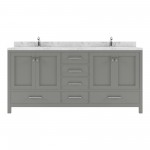 Caroline Avenue 72" Bath Vanity in Gray, Quartz Top, Sinks, GD-50072-CMSQ-CG-NM