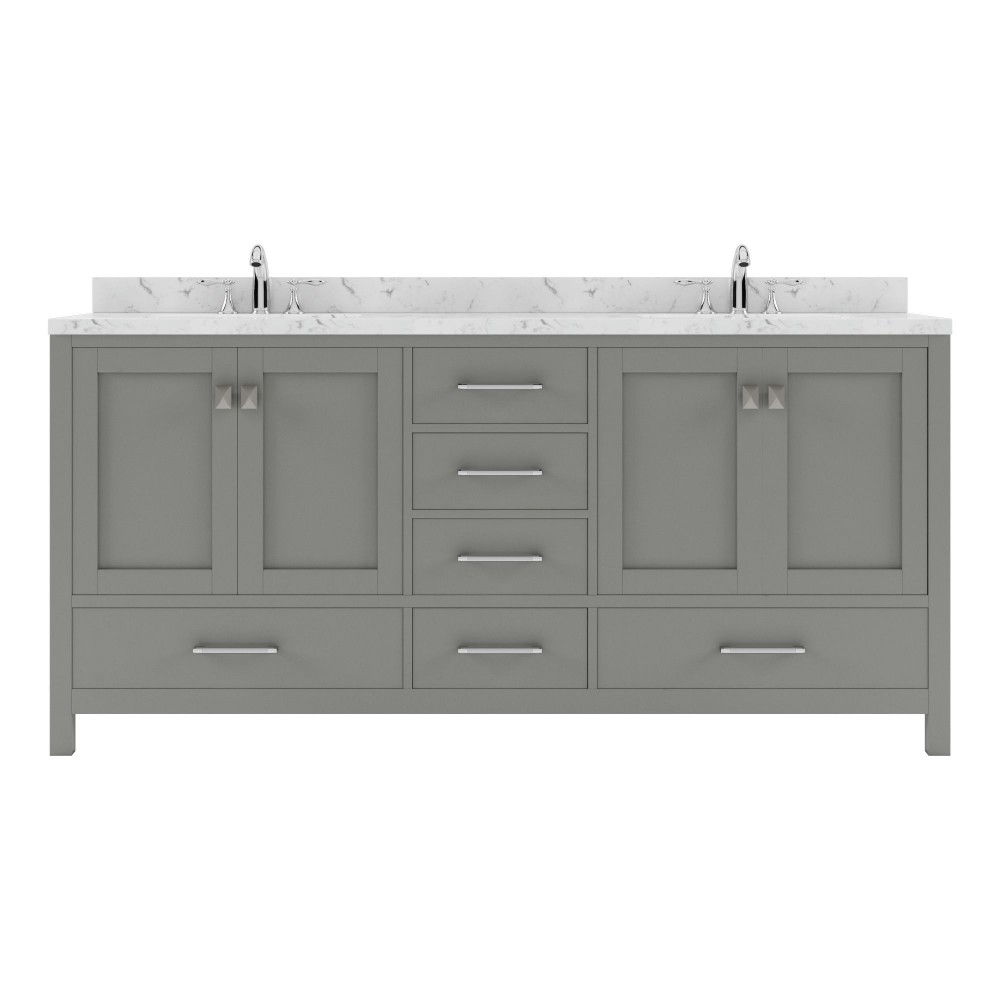 Caroline Avenue 72" Bath Vanity in Gray, Quartz Top, Sinks, GD-50072-CMSQ-CG-NM