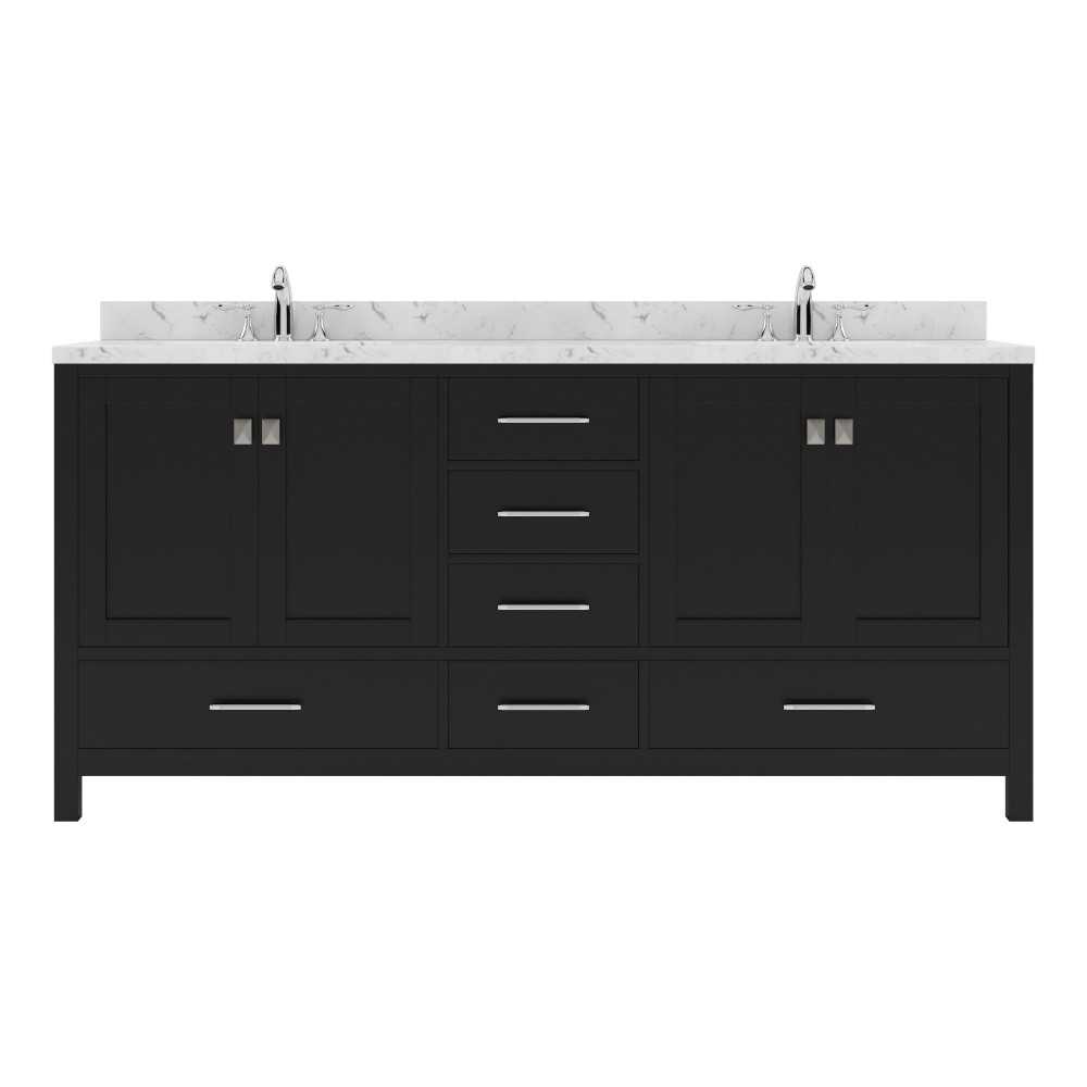 Caroline Avenue 72" Bath Vanity Espresso, Quartz Top, Sinks, GD-50072-CMSQ-ES-NM