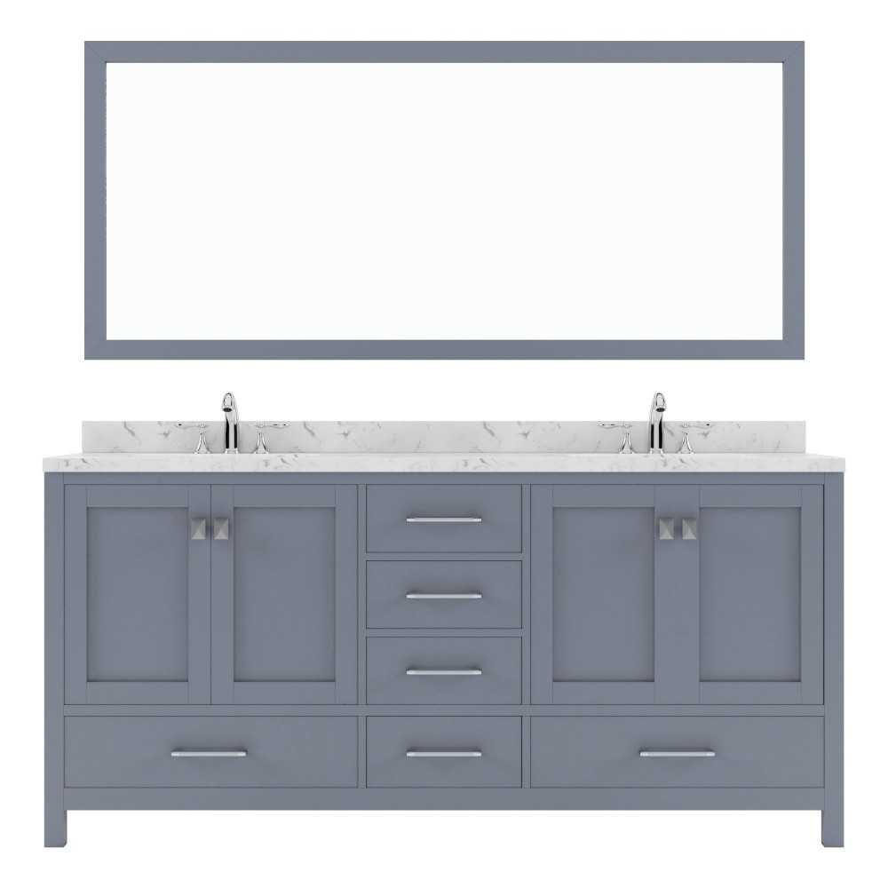 Caroline Avenue 72" Bath Vanity in Gray, Quartz Top, Sinks, GD-50072-CMSQ-GR