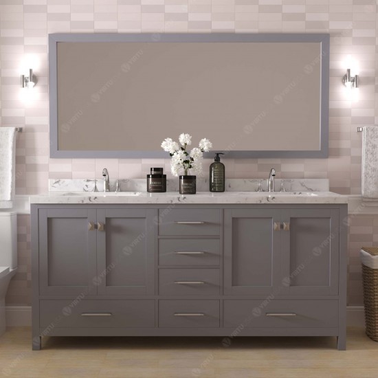 Caroline Avenue 72" Bath Vanity in Gray, Quartz Top, Sinks, GD-50072-CMSQ-GR