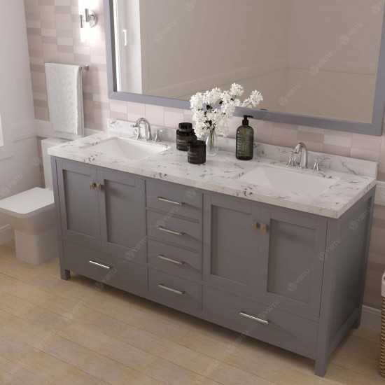Caroline Avenue 72" Bath Vanity in Gray, Quartz Top, Sinks, GD-50072-CMSQ-GR