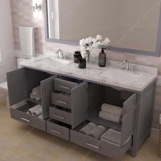 Caroline Avenue 72" Bath Vanity in Gray, Quartz Top, Sinks, GD-50072-CMSQ-GR