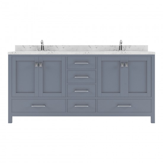 Caroline Avenue 72" Bath Vanity in Gray, Quartz Top, Sinks, GD-50072-CMSQ-GR-NM