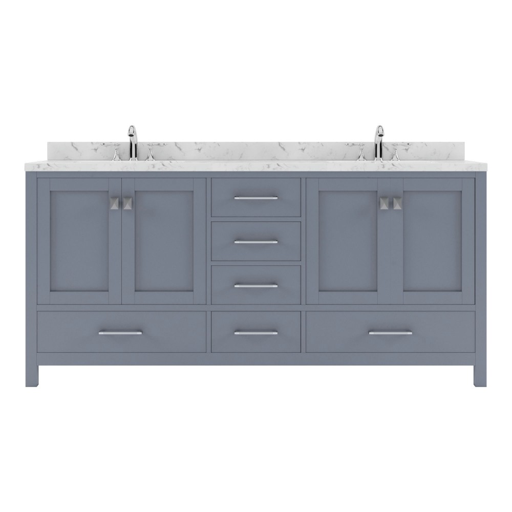 Caroline Avenue 72" Bath Vanity in Gray, Quartz Top, Sinks, GD-50072-CMSQ-GR-NM