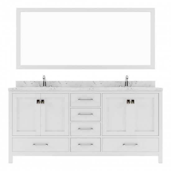 Caroline Avenue 72" Bath Vanity in White, Quartz Top, Sinks, GD-50072-CMSQ-WH