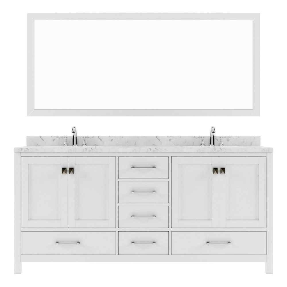 Caroline Avenue 72" Bath Vanity in White, Quartz Top, Sinks, GD-50072-CMSQ-WH