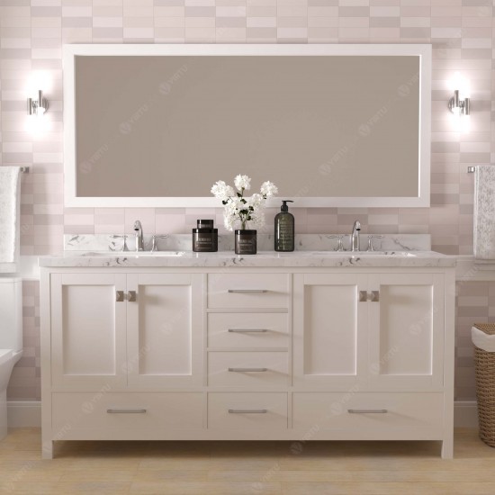 Caroline Avenue 72" Bath Vanity in White, Quartz Top, Sinks, GD-50072-CMSQ-WH