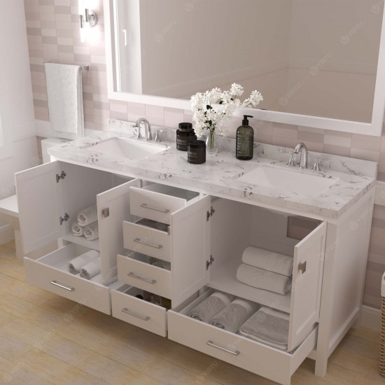 Caroline Avenue 72" Bath Vanity in White, Quartz Top, Sinks, GD-50072-CMSQ-WH