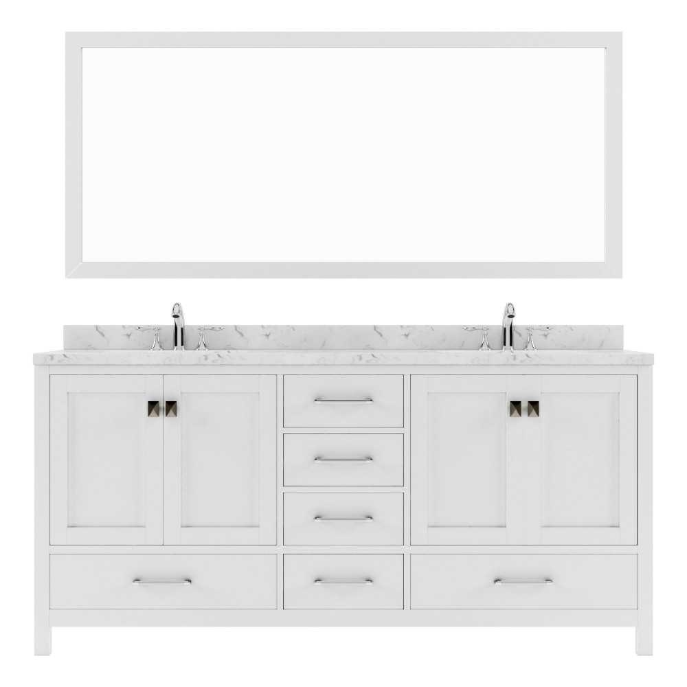 Caroline Avenue 72" Bath Vanity White, Quartz Top, Sinks, GD-50072-CMSQ-WH-001