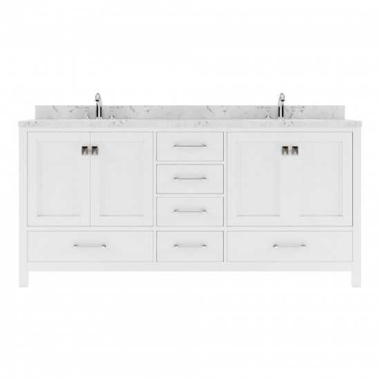 Caroline Avenue 72" Bath Vanity in White, Quartz Top, Sinks, GD-50072-CMSQ-WH-NM