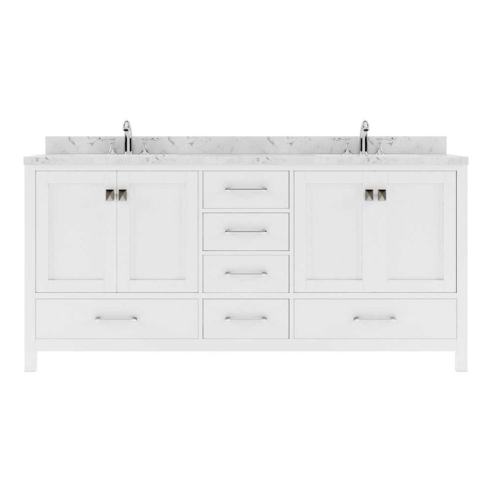 Caroline Avenue 72" Bath Vanity in White, Quartz Top, Sinks, GD-50072-CMSQ-WH-NM