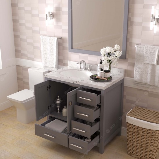 Caroline Avenue 36" Bath Vanity in Gray, Quartz Top, Sink, GS-50036-CMRO-GR-002