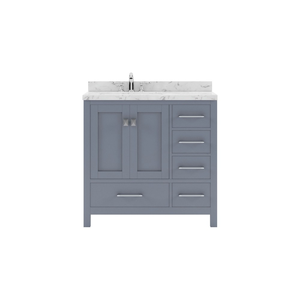 Caroline Avenue 36" Bath Vanity in Gray, Quartz Top, Sink, GS-50036-CMRO-GR-NM