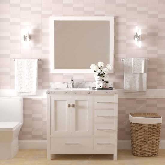 Caroline Avenue 36" Bath Vanity in White, Quartz Top, Sink, GS-50036-CMRO-WH