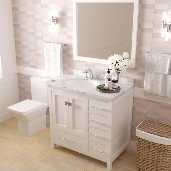 Caroline Avenue 36" Bath Vanity in White, Quartz Top, Sink, GS-50036-CMRO-WH-002