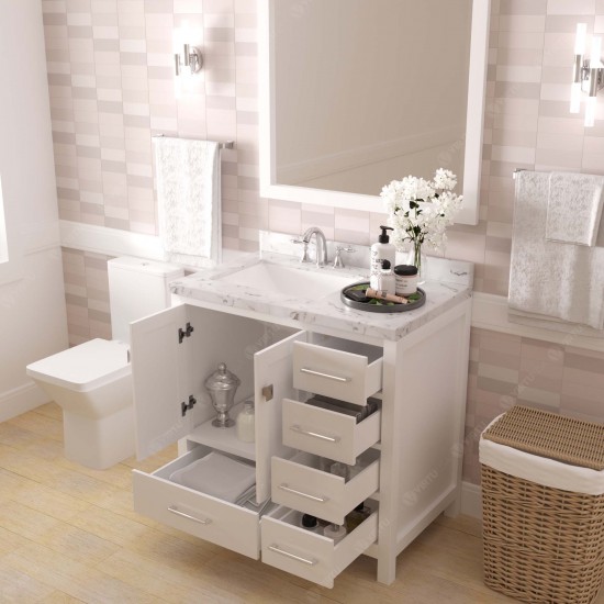 Caroline Avenue 36" Bath Vanity in White, Quartz Top, Sink, GS-50036-CMSQ-WH