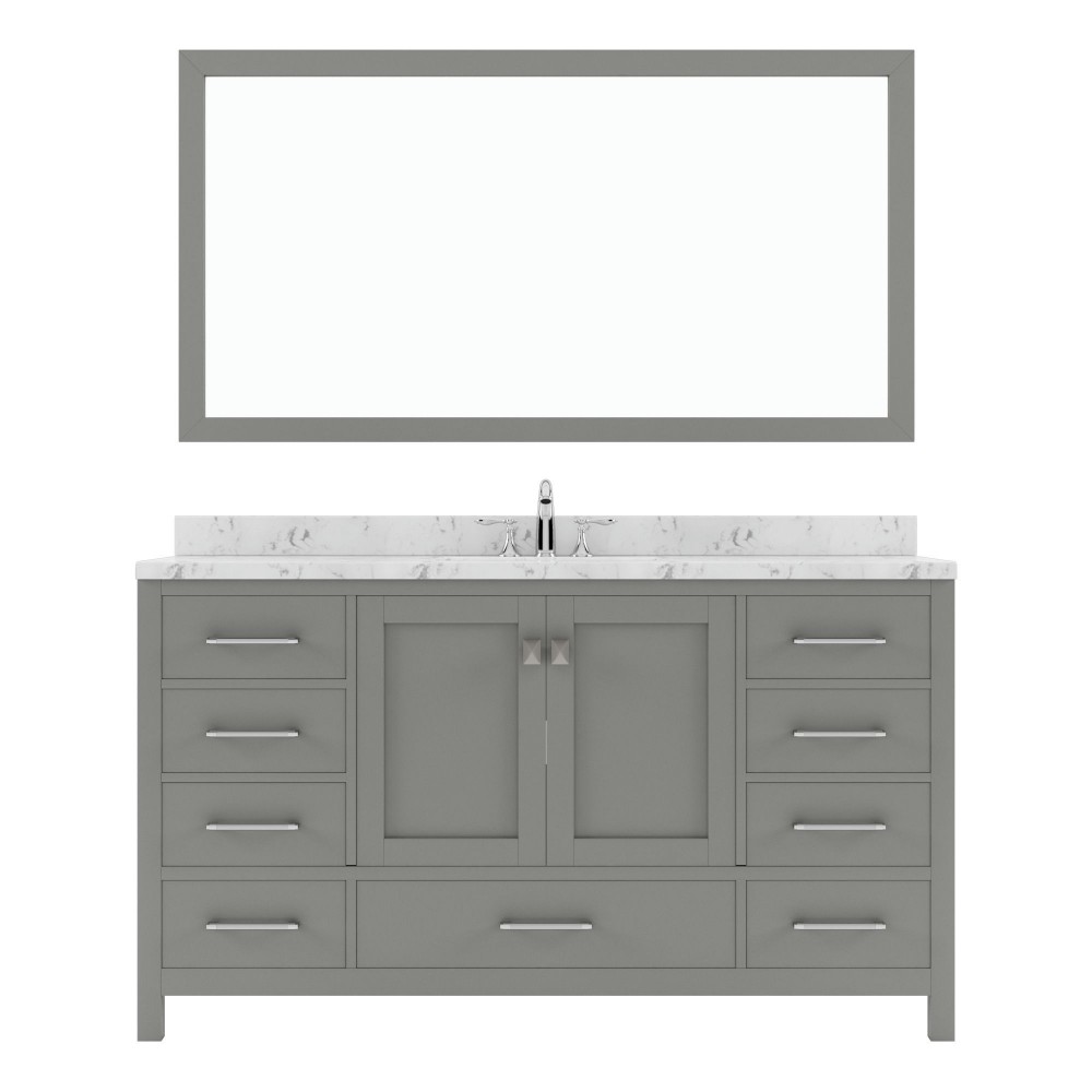 Caroline Avenue 60" Bath Vanity in Gray, Quartz Top, Sink, GS-50060-CMRO-CG