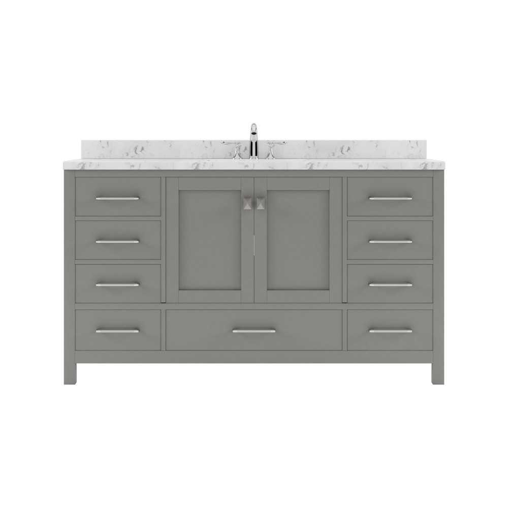 Caroline Avenue 60" Bath Vanity in Gray, Quartz Top, Sink, GS-50060-CMRO-CG-NM