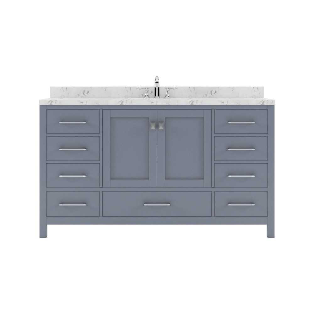 Caroline Avenue 60" Bath Vanity in Gray, Quartz Top, Sink, GS-50060-CMRO-GR-NM