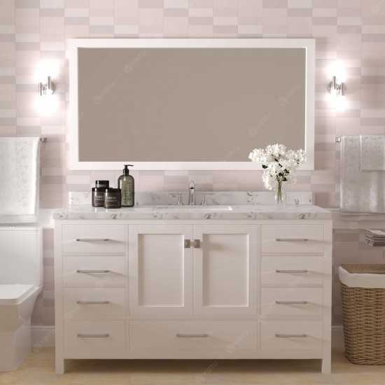 Caroline Avenue 60" Bath Vanity in White, Quartz Top, Sink, GS-50060-CMRO-WH