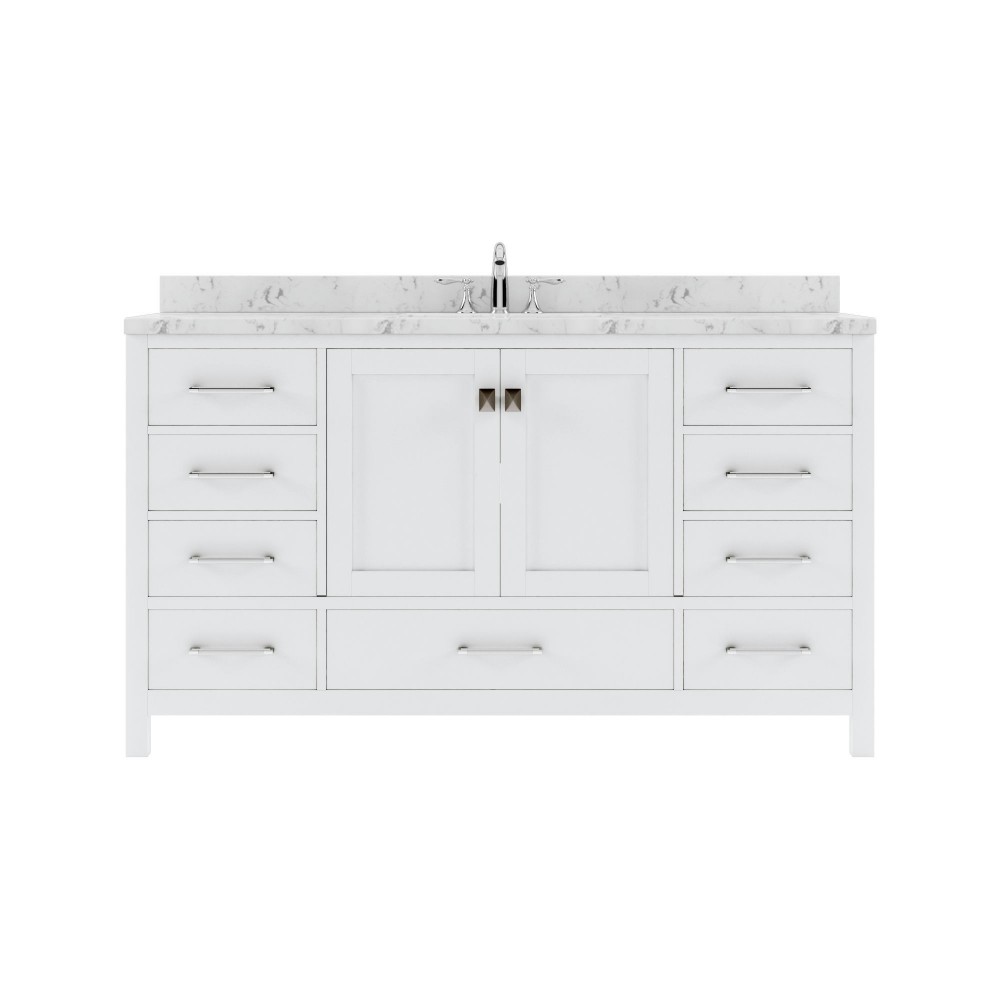 Caroline Avenue 60" Bath Vanity in White, Quartz Top, Sink, GS-50060-CMRO-WH-NM