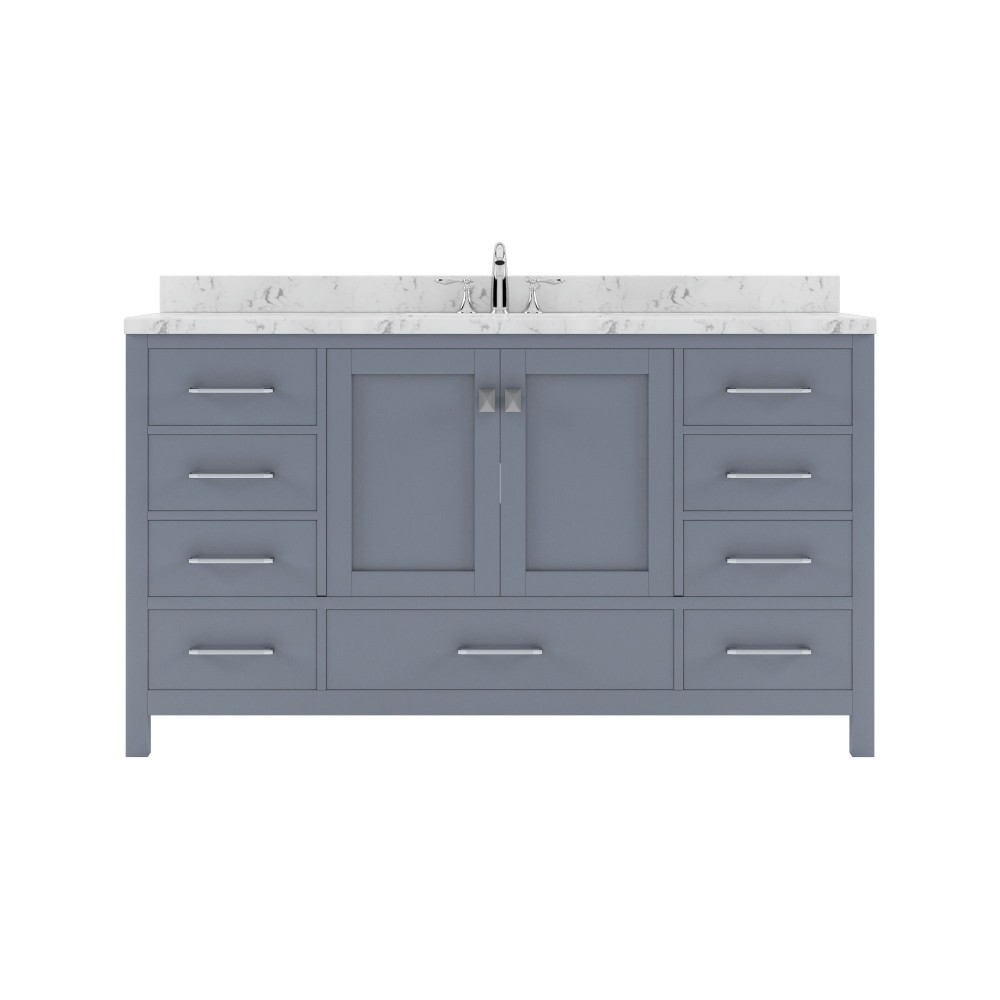 Caroline Avenue 60" Bath Vanity in Gray, Quartz Top, Sink, GS-50060-CMSQ-GR-NM